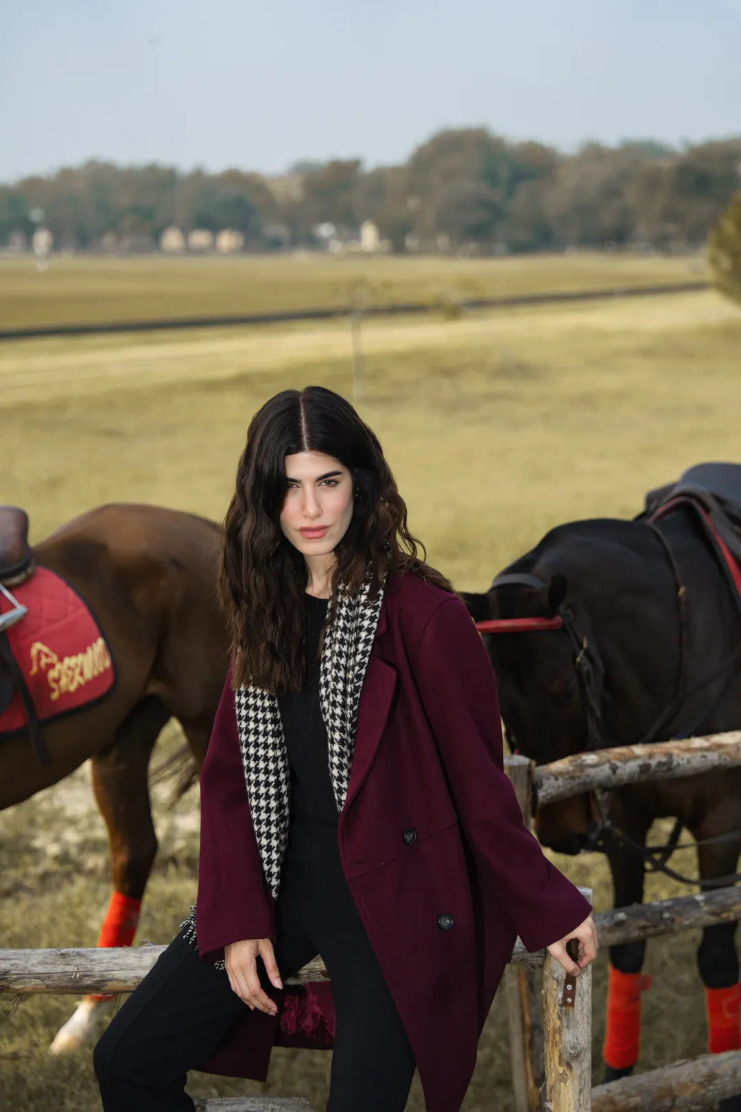 Maroon Knee-Length Blended Coat