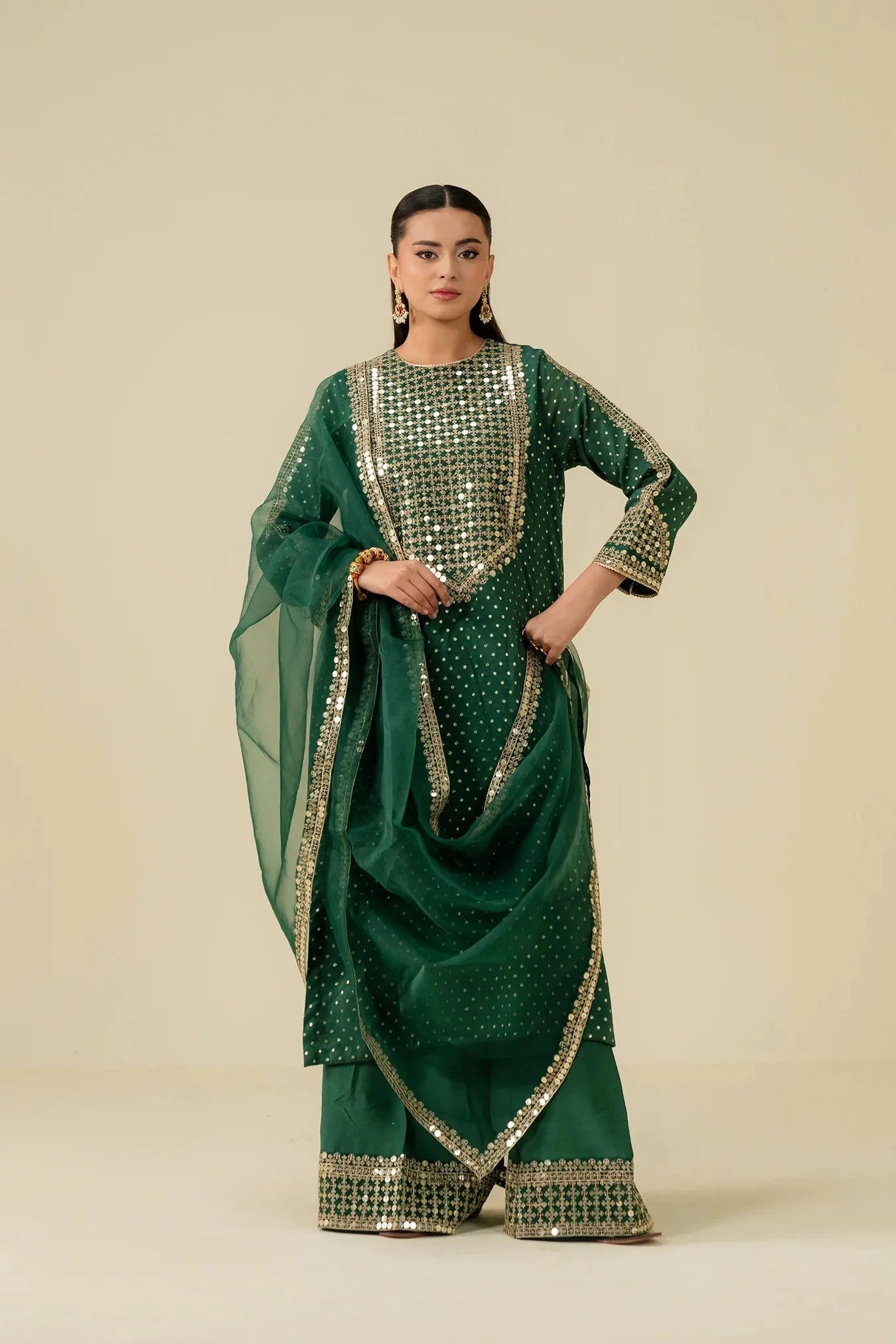 3 Piece Embroidered Badla Suit Pret SS - 25