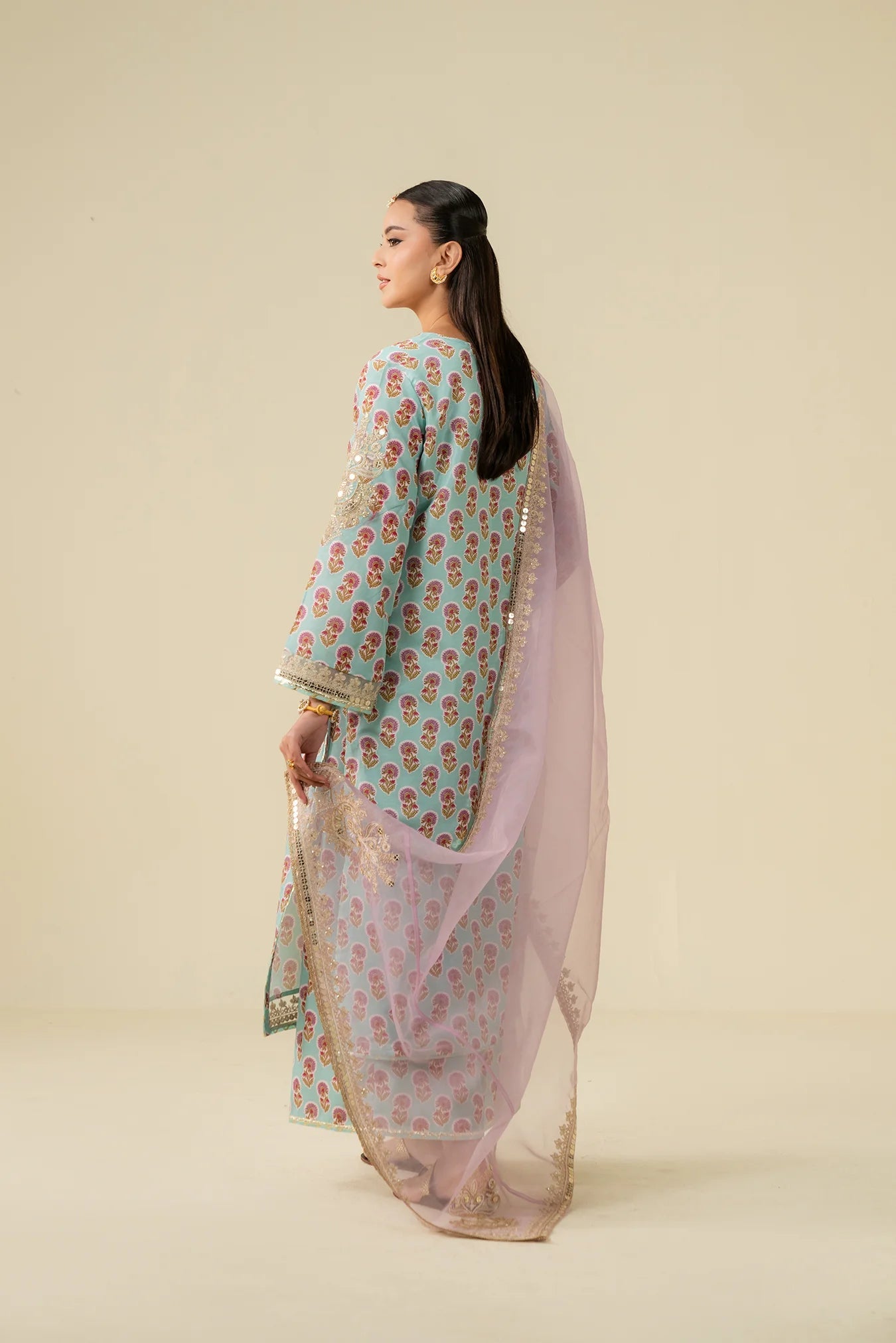 3 Piece Embroidered Raw Silk  Suit Pret SS - 25