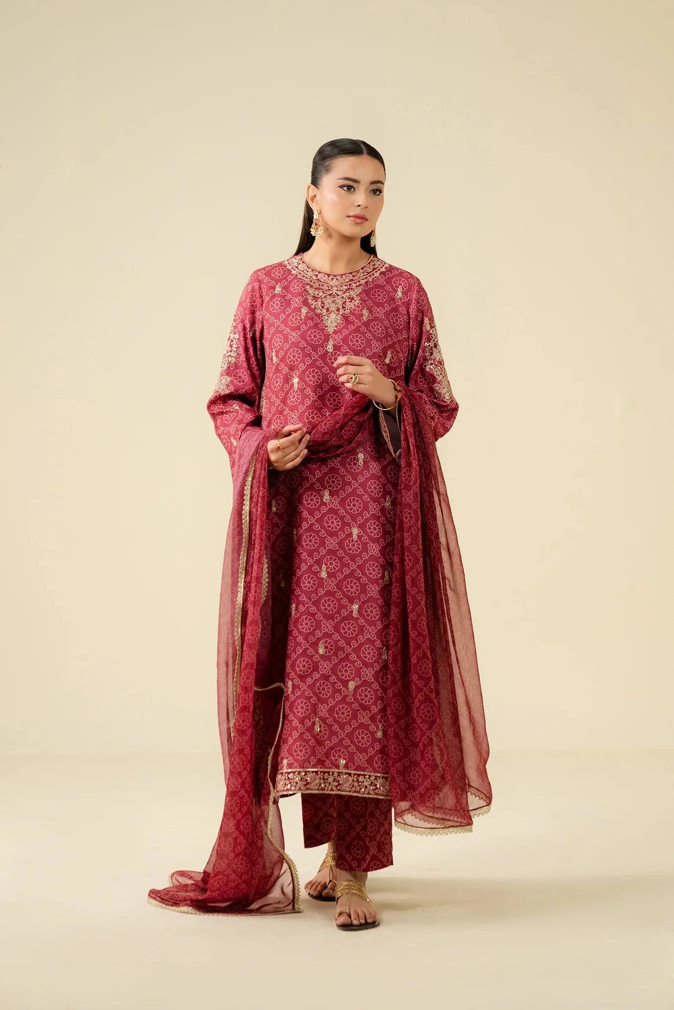 3 Piece Embroidered Raw Silk Suit Pret SS - 25