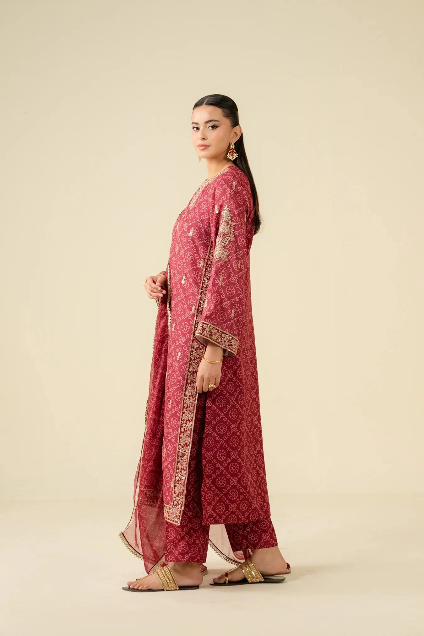 3 Piece Embroidered Raw Silk Suit Pret SS - 25