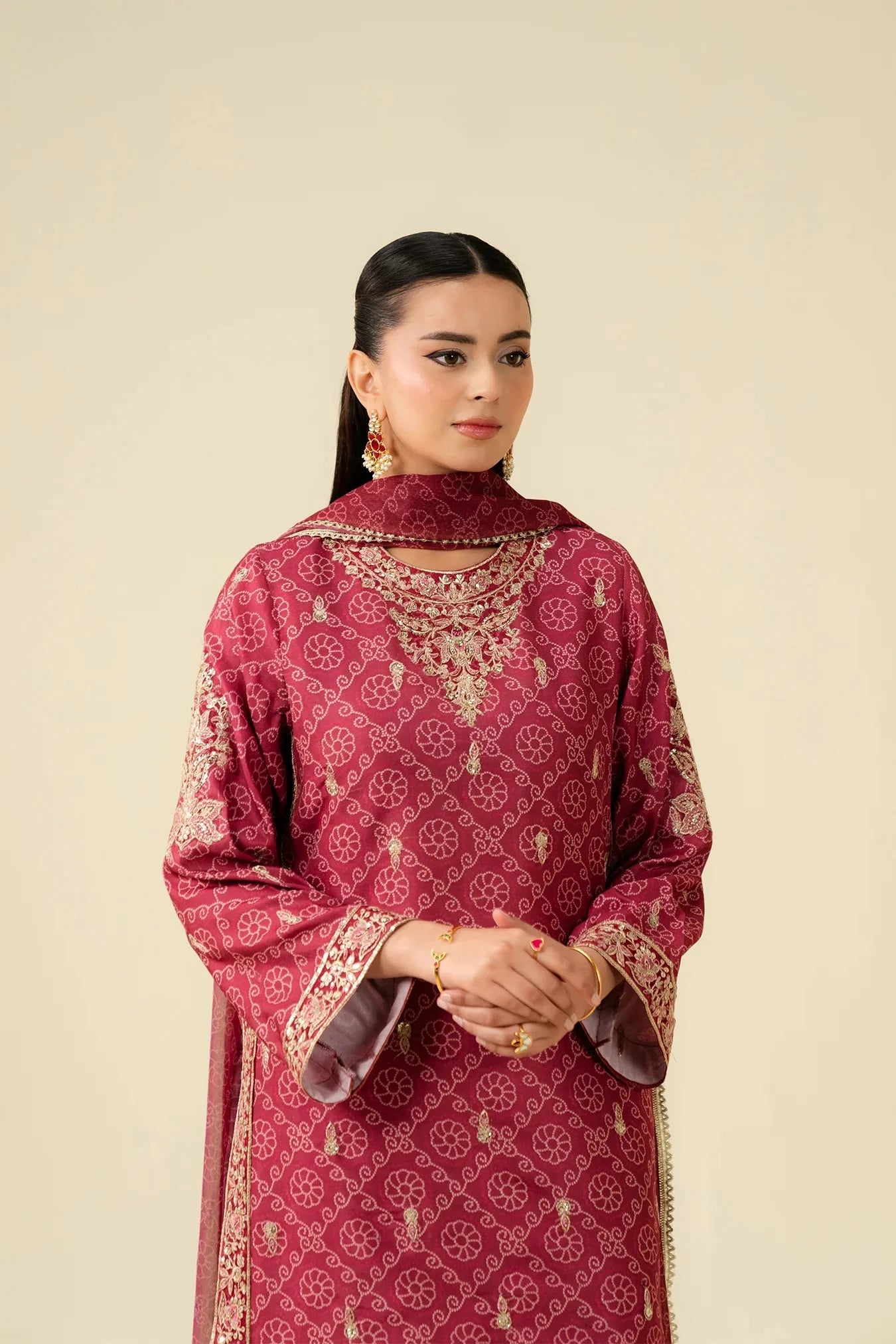 3 Piece Embroidered Raw Silk Suit Pret SS - 25
