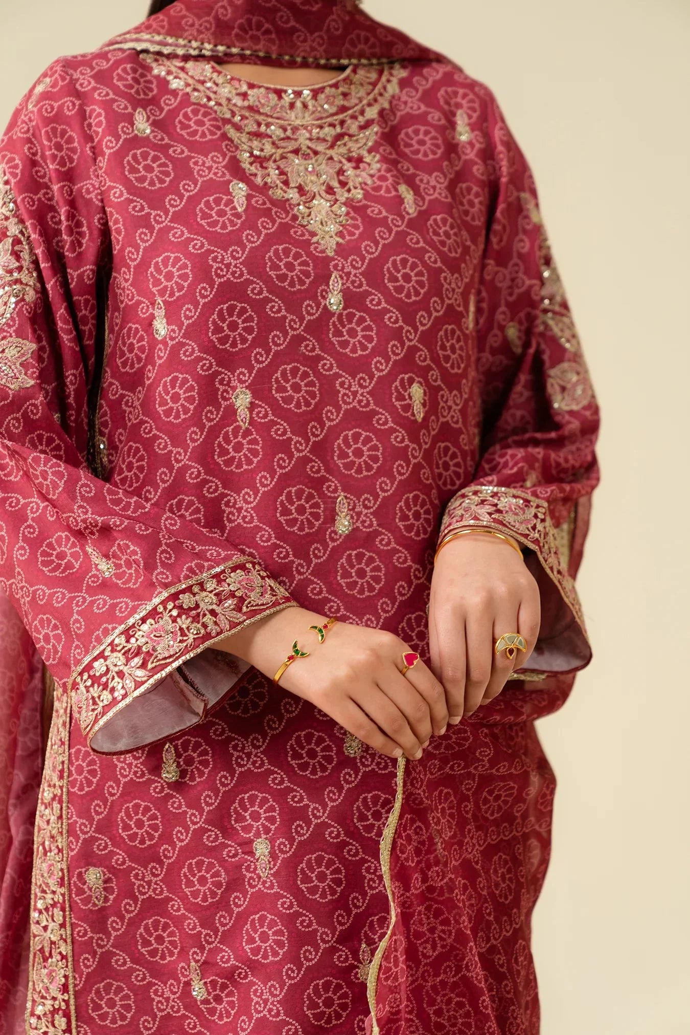 3 Piece Embroidered Raw Silk Suit Pret SS - 25