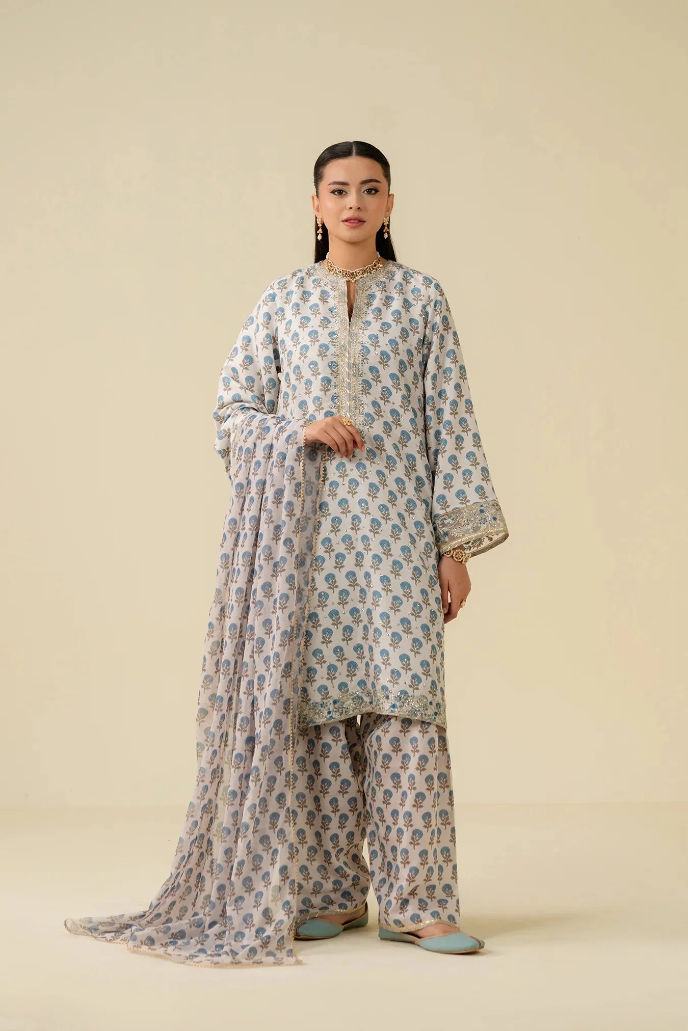 3 Piece Embroidered Raw Silk Suit Pret SS - 25