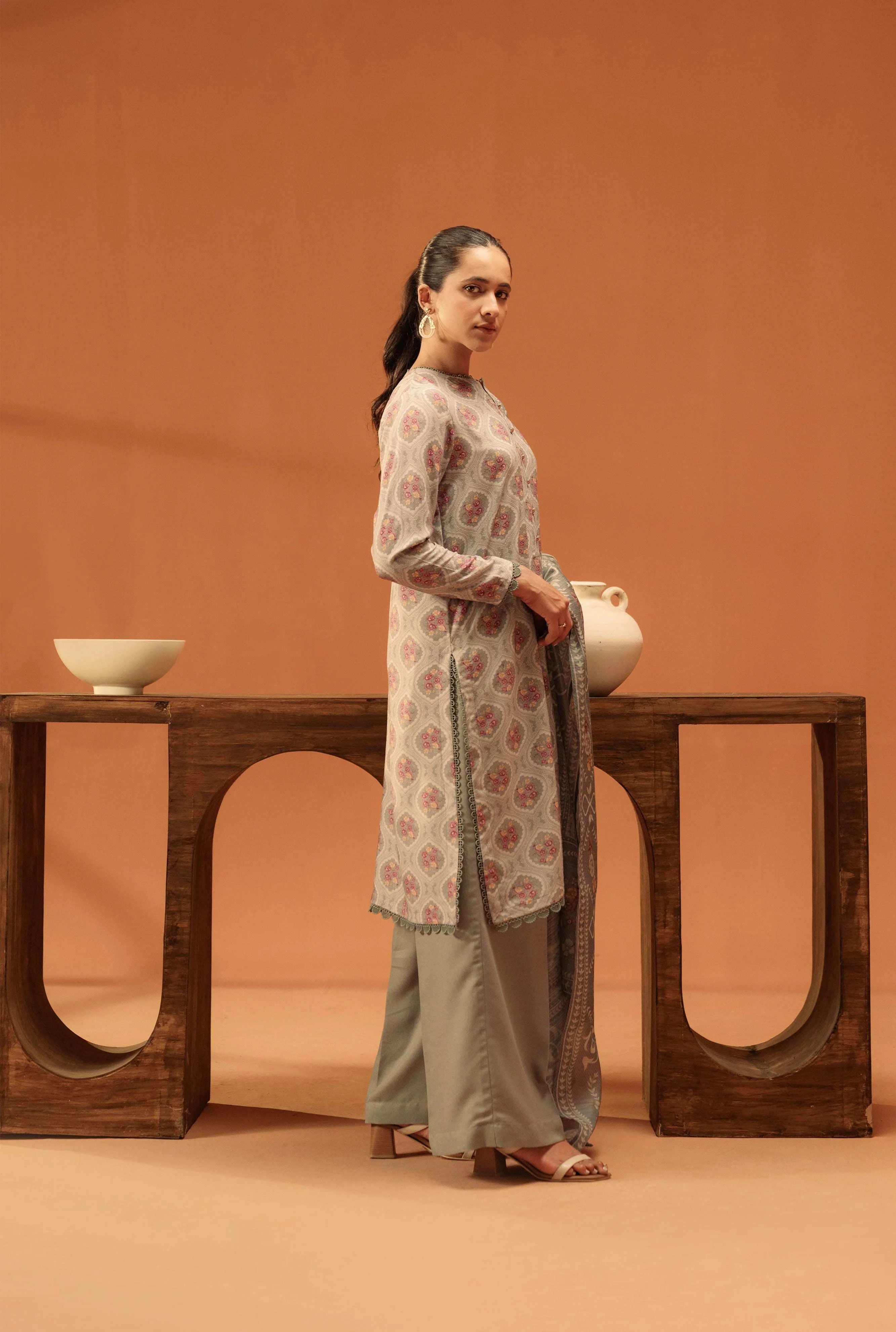 3 Piece Printed Karandi Suit Unstitched Winter-24