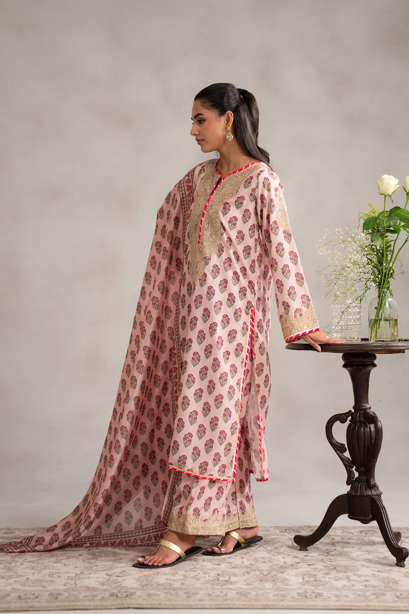 3 Piece Embroidered Raw Silk Suit Pret SS - 25