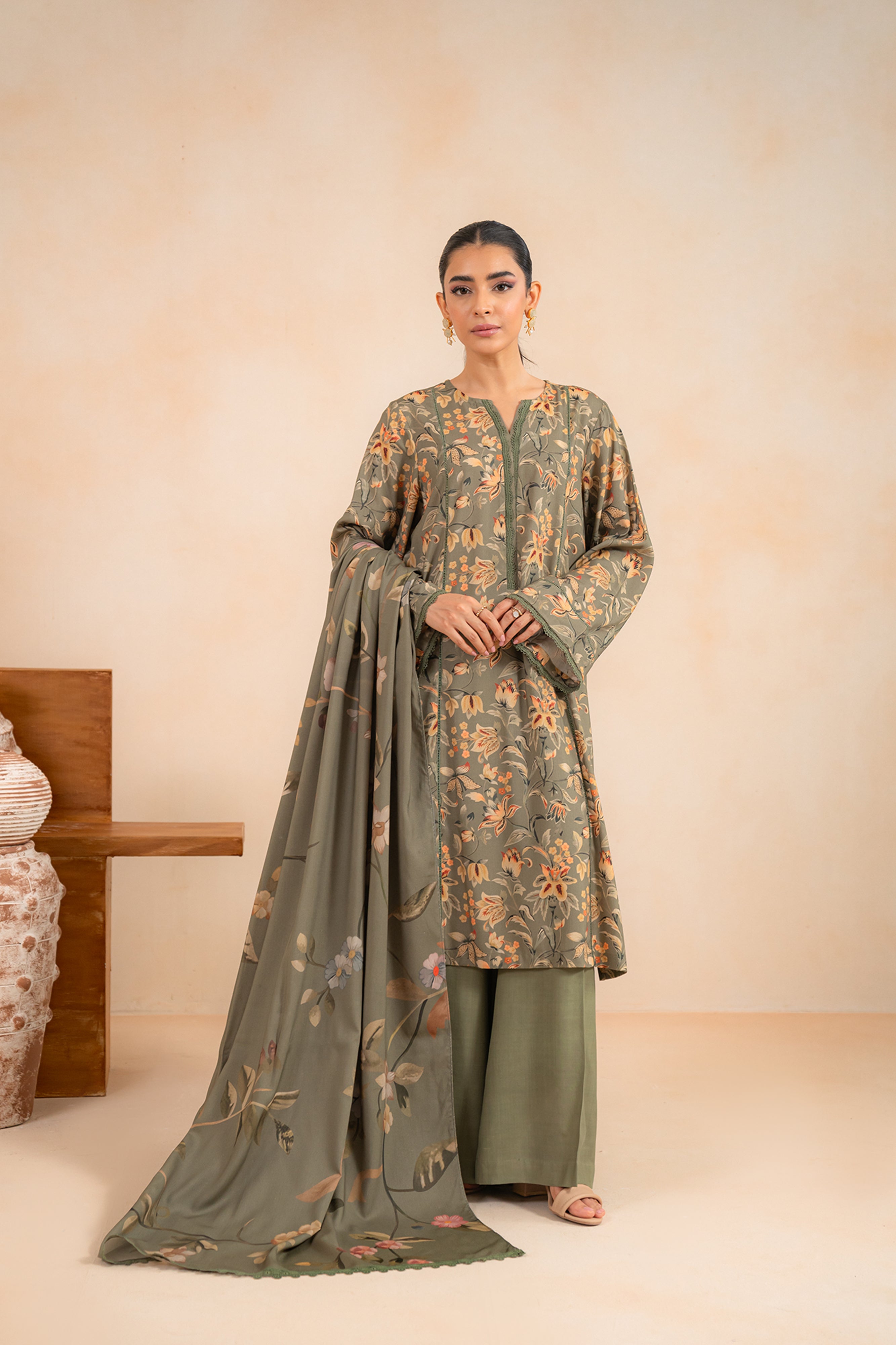 3 Piece Printed Linen Suit Unstitched Winter-24