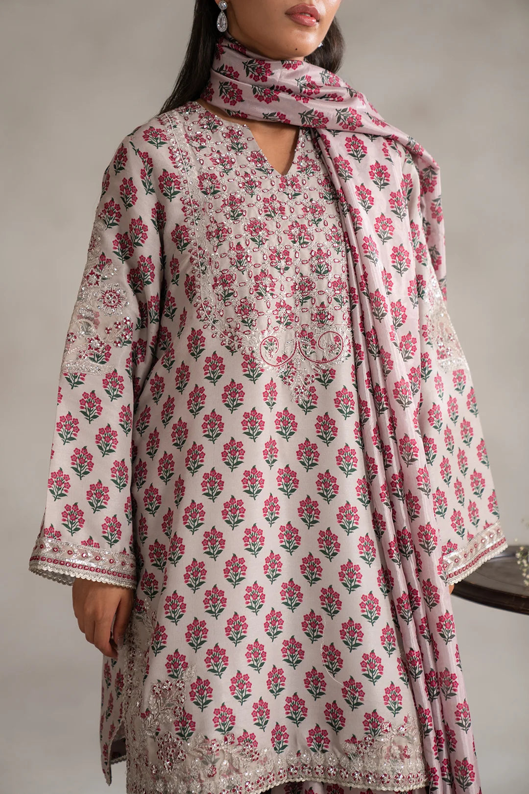 3 Piece Embroidered Raw Silk Suit Pret SS - 25