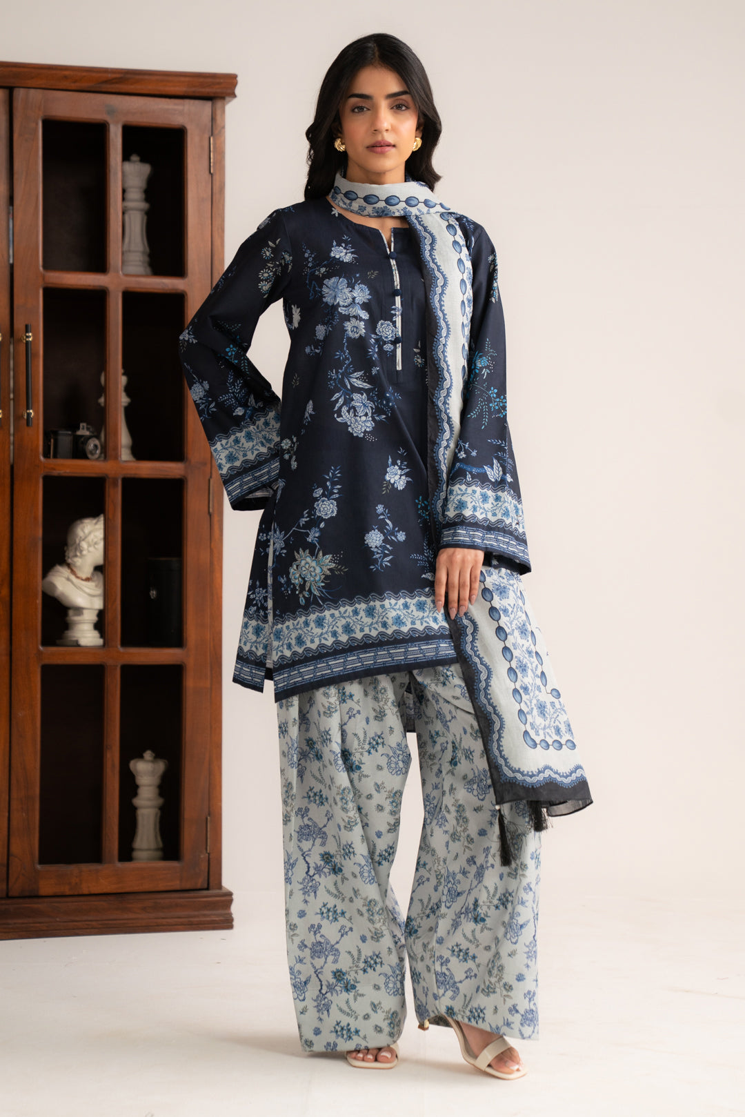 3 Piece Printed Linen Suit