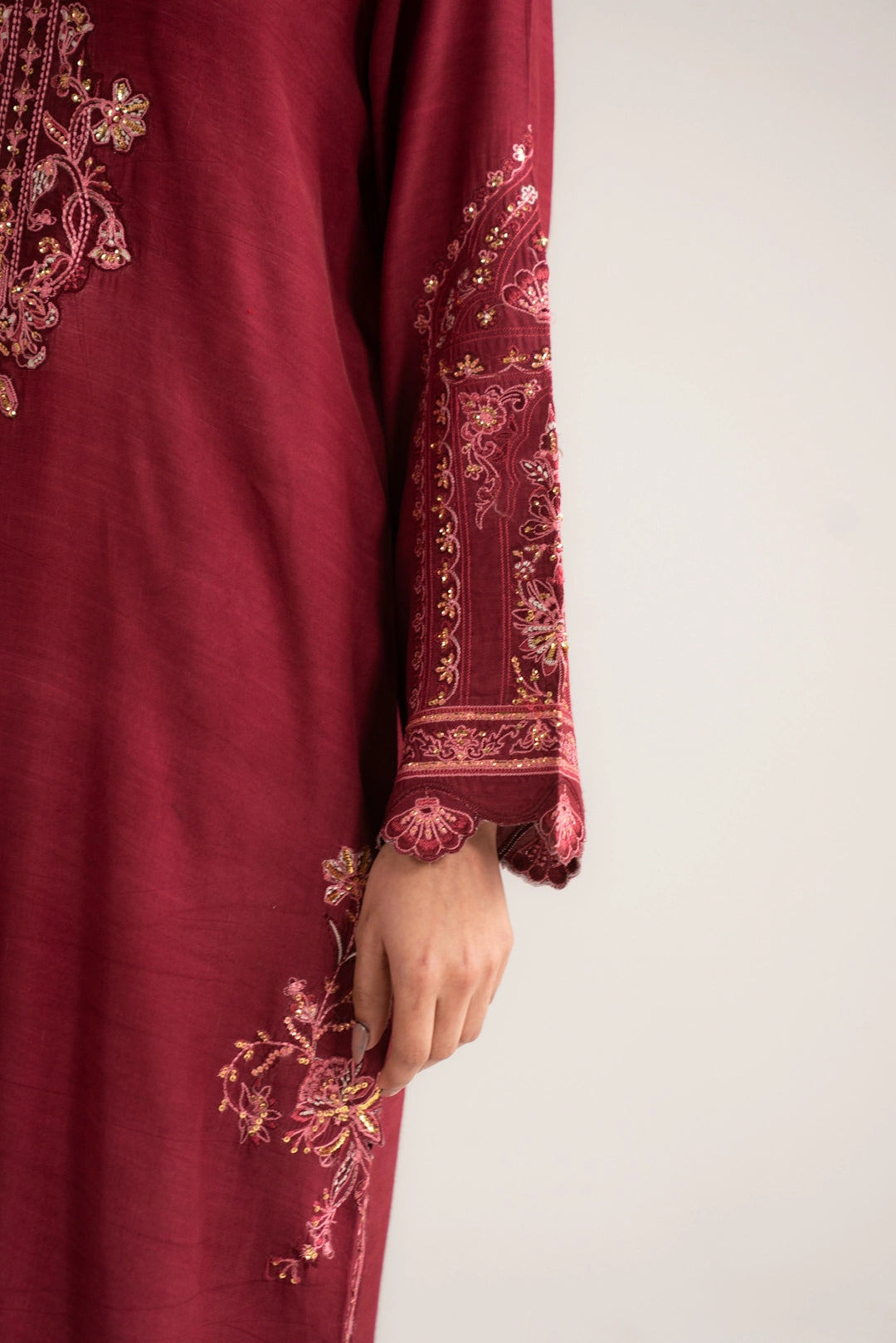 1 Piece Embroidered Raw Silk Kaftan