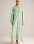 1 Piece Embroidered Raw Silk Kaftan