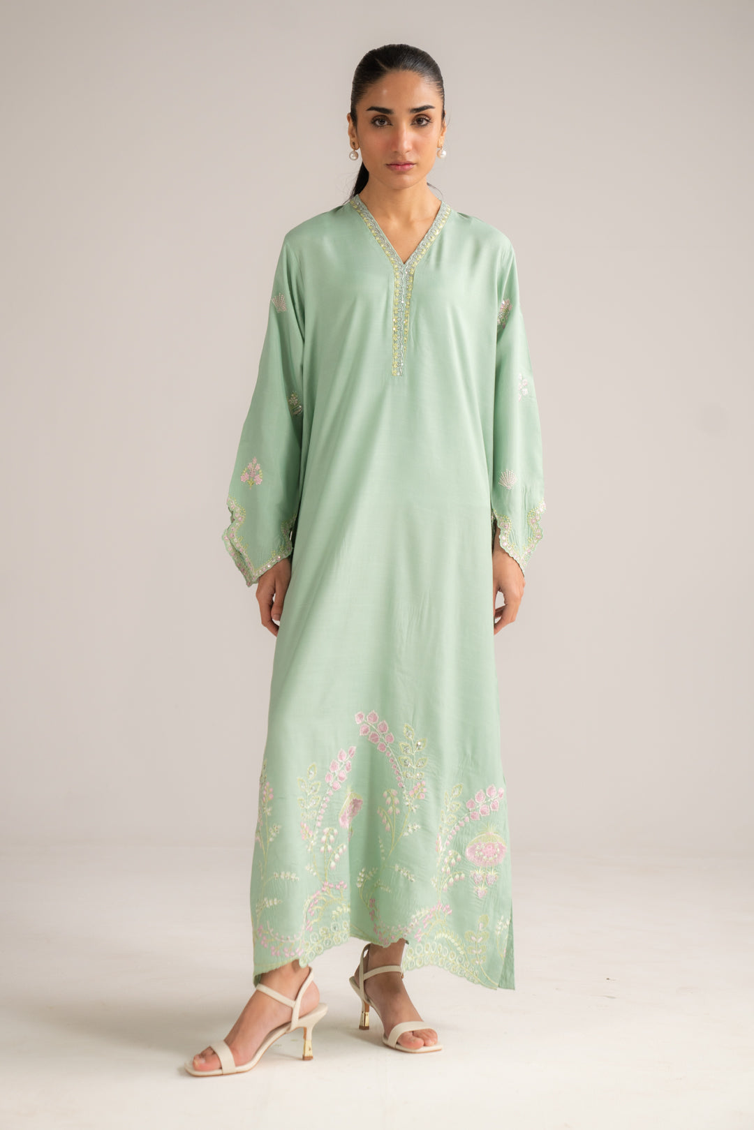 1 Piece Embroidered Raw Silk Kaftan Pret SS - 26