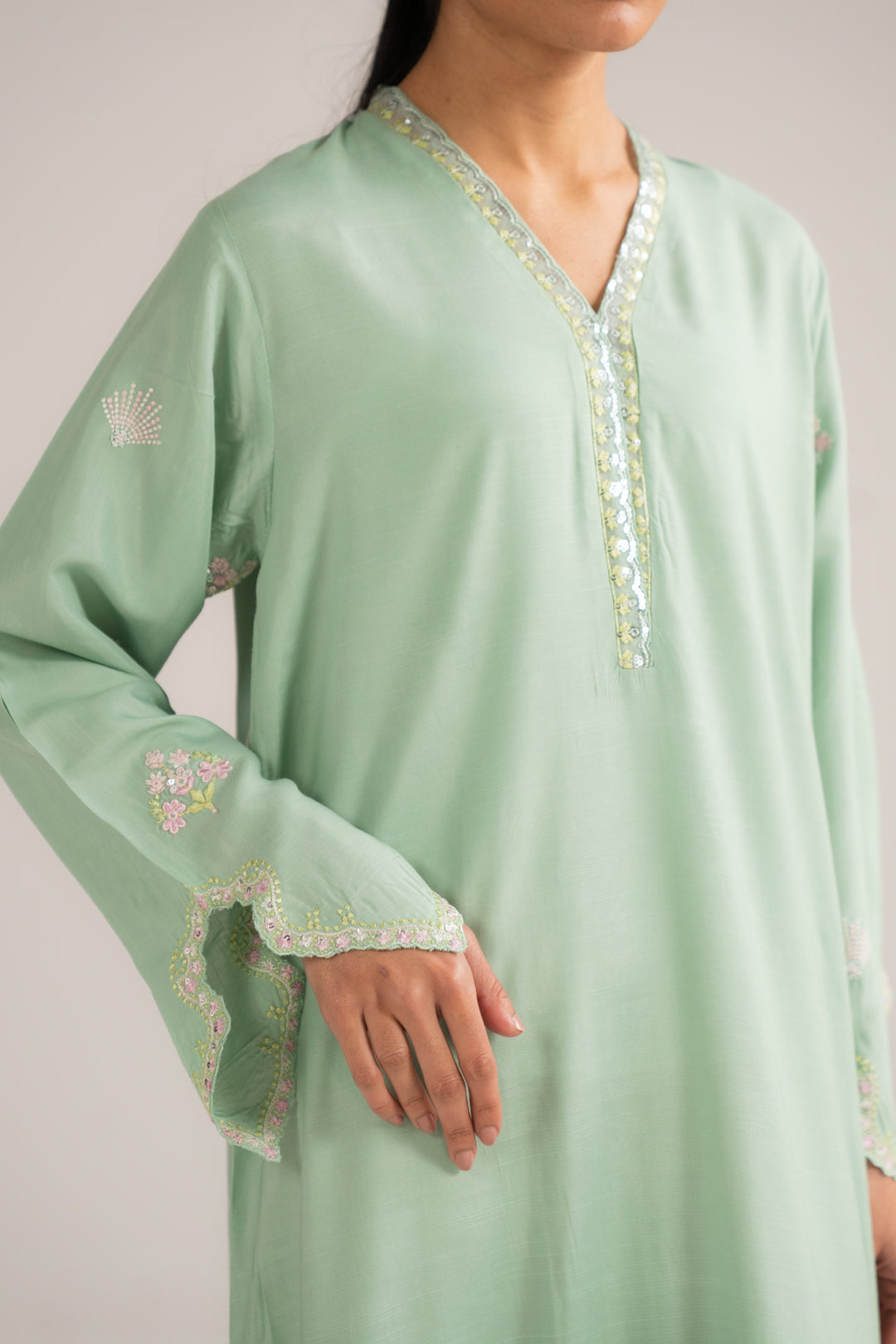 1 Piece Embroidered Raw Silk Kaftan Pret SS - 26