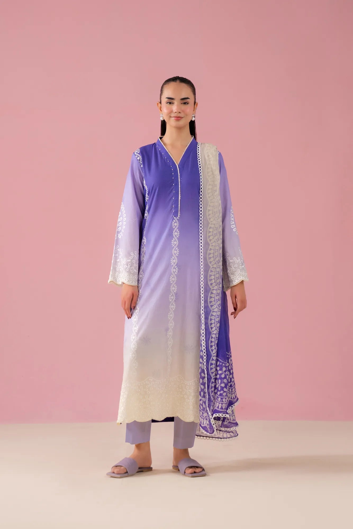 3 Piece Embroidered Lawn Suit (Tie and Dye Dress) Unstitched Summer - 25