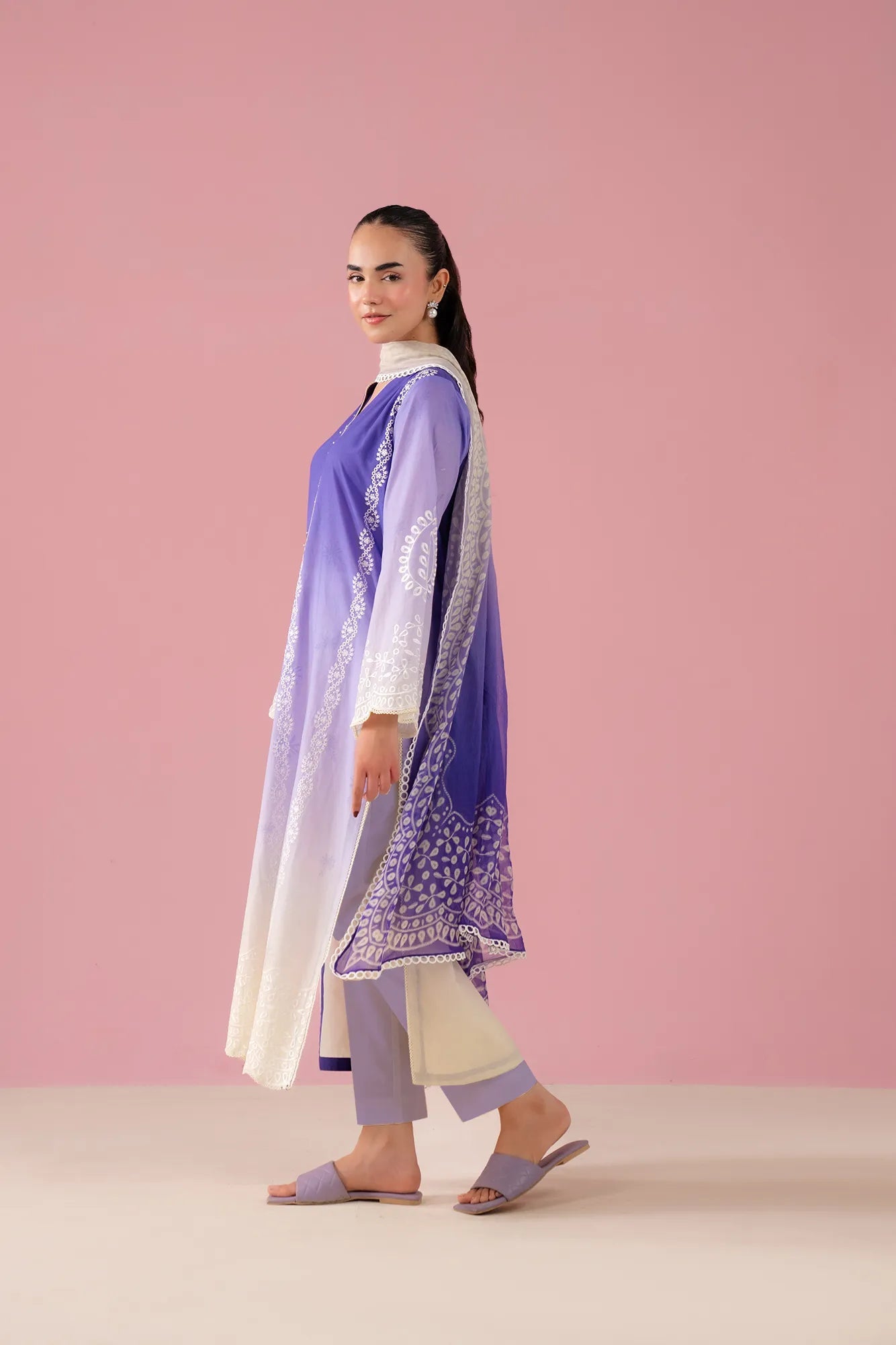 3 Piece Embroidered Lawn Suit (Tie and Dye Dress) Unstitched Summer - 25