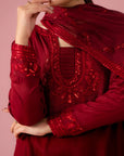 3 Piece Embroidered Raw Silk Suit