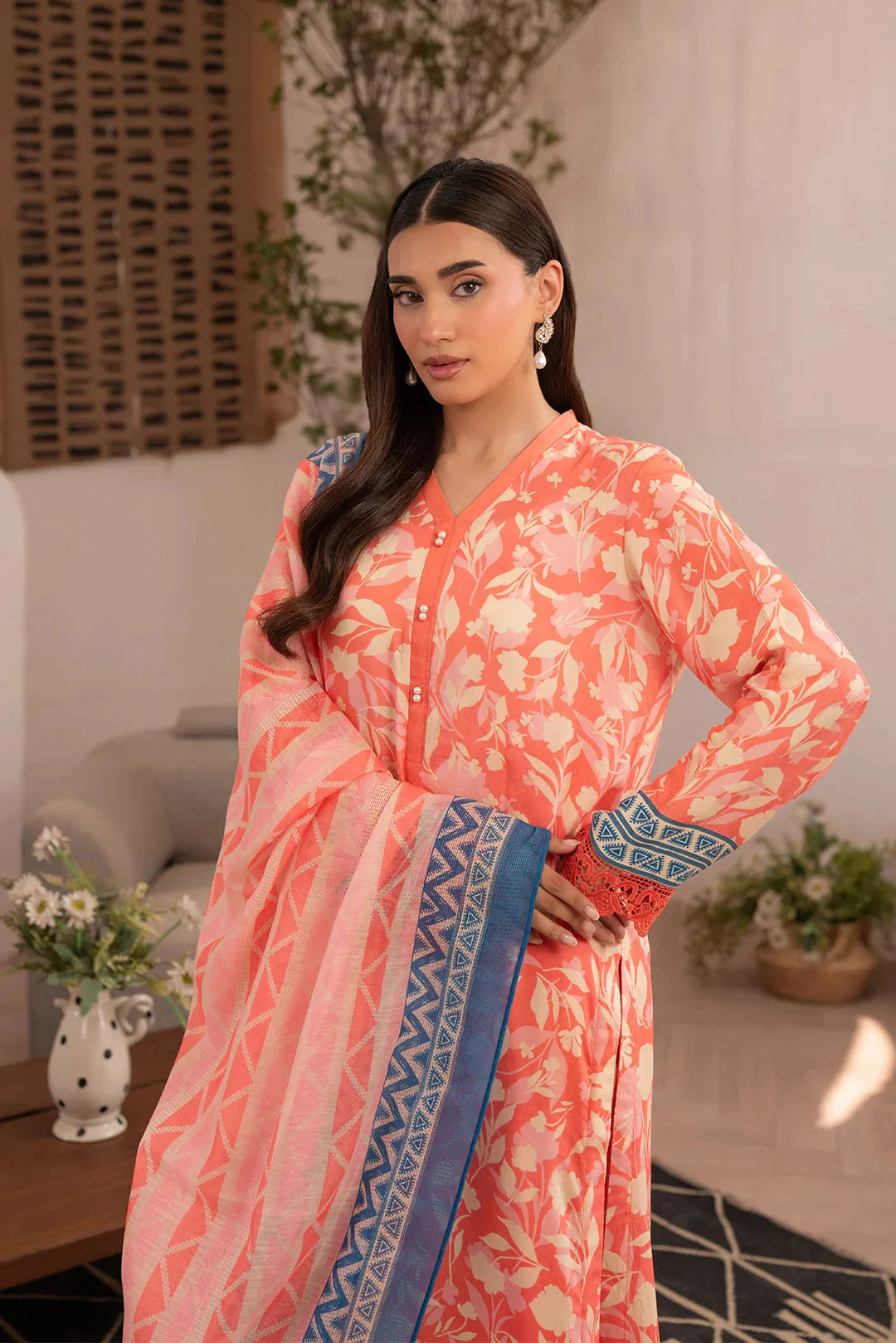 2 Piece Printed Linen Suit Unstitched SS - 25
