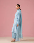 3 Piece Embroidered Raw Silk Suit