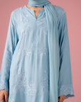 3 Piece Embroidered Raw Silk Suit