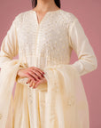 3 Piece Embroidered Raw Silk Suit