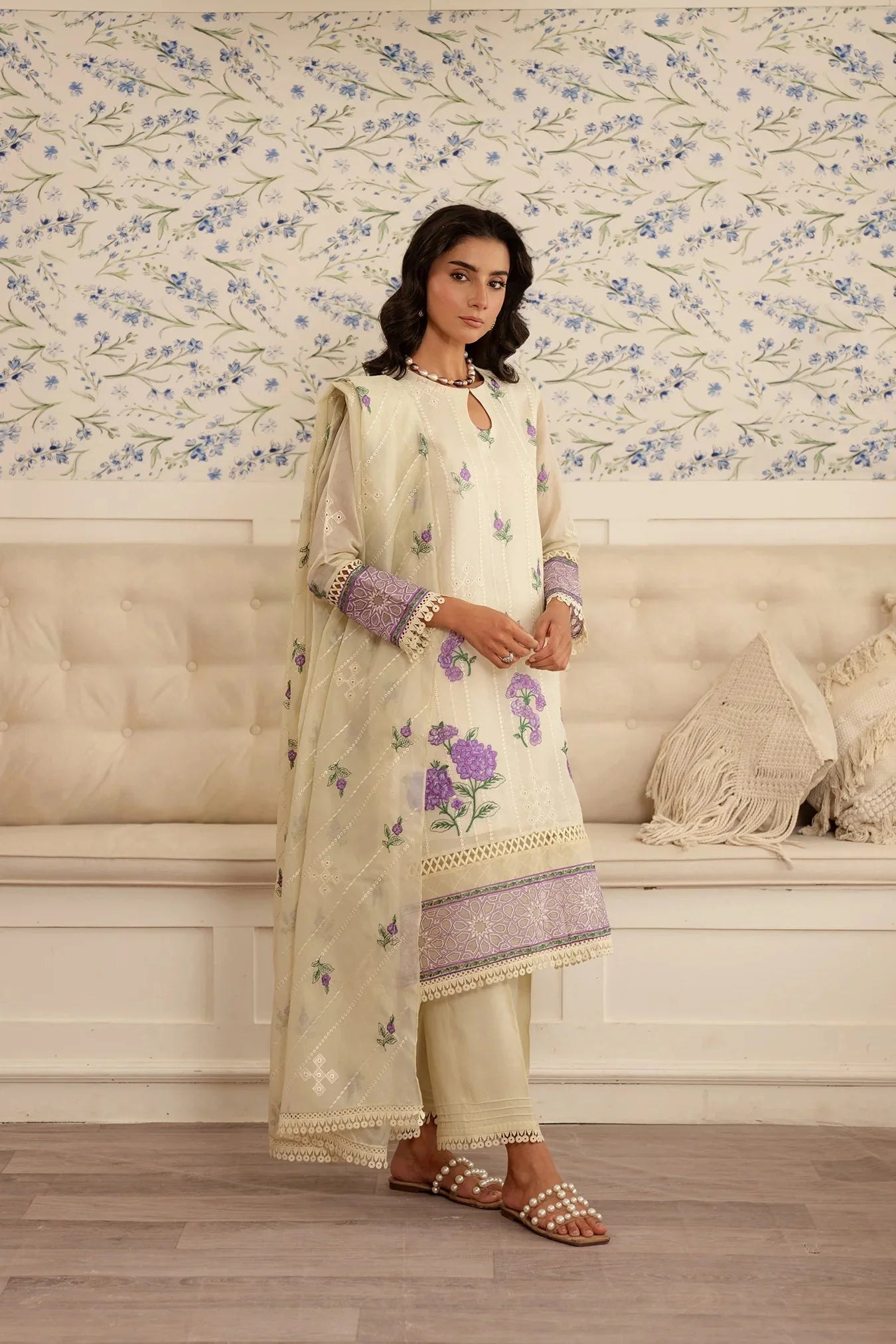 3 Piece Embroidered Cotton Net Suit Unstitched Summer - 25