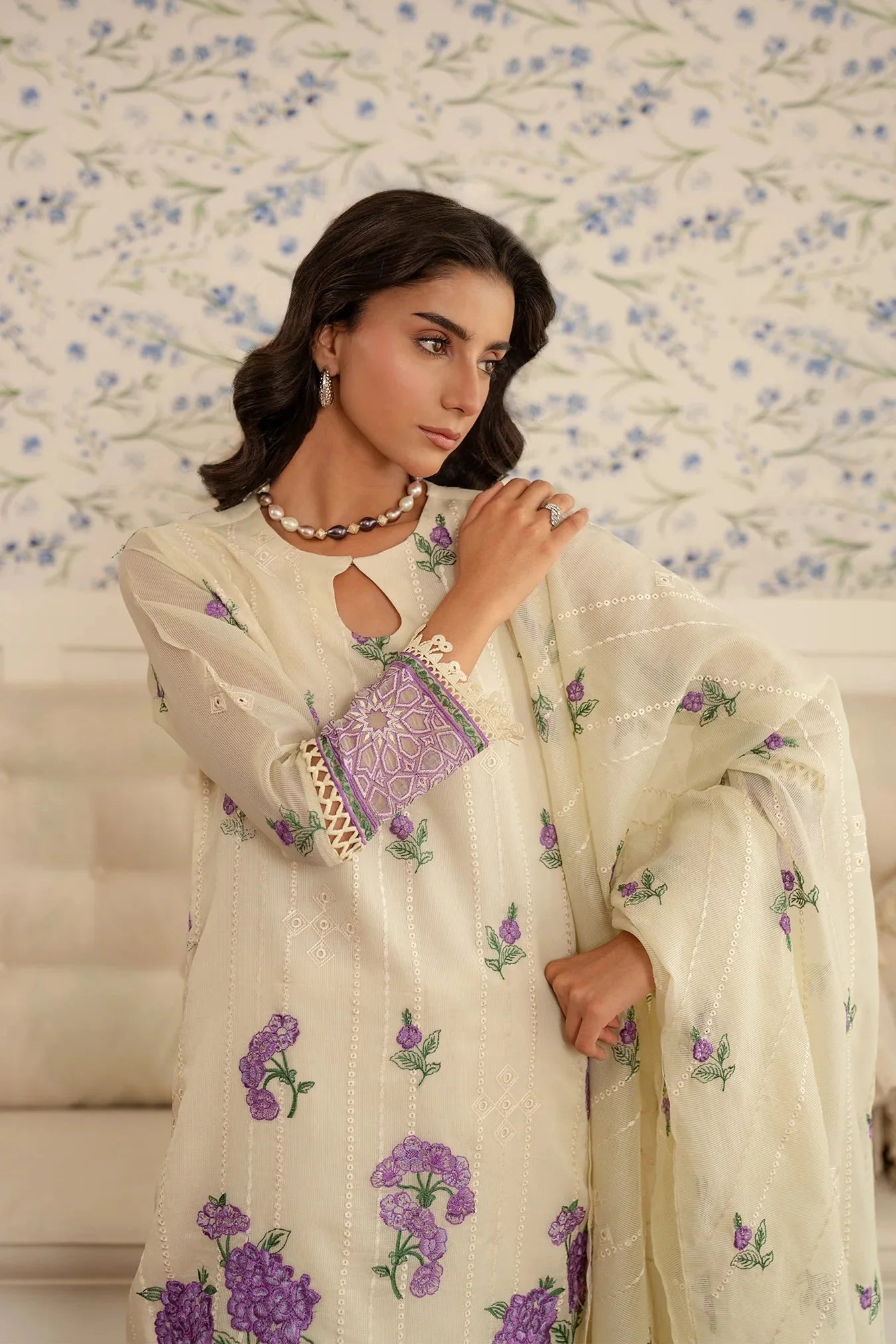 3 Piece Embroidered Cotton Net Suit Unstitched Summer - 25