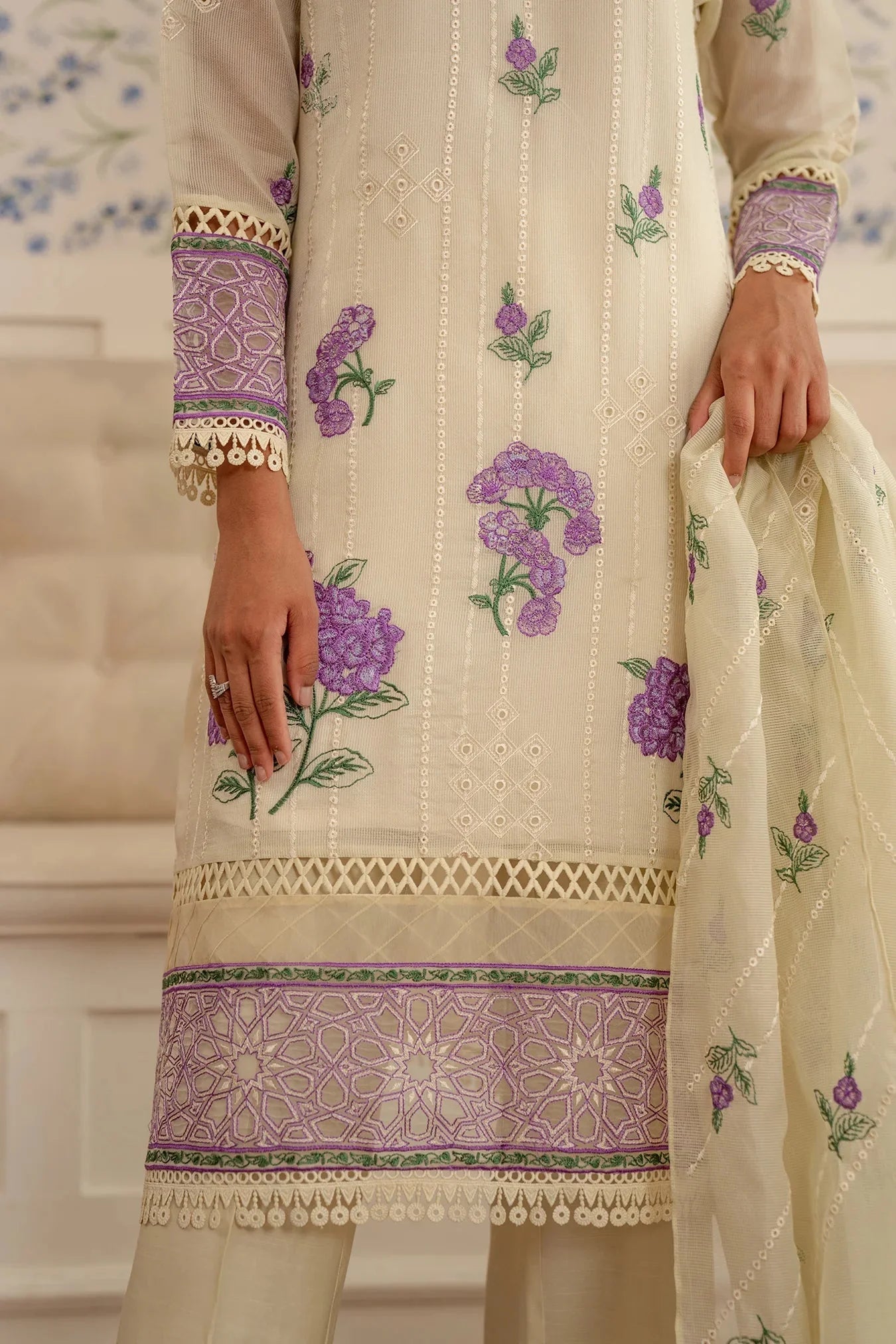 3 Piece Embroidered Cotton Net Suit Unstitched Summer - 25