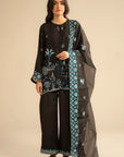 3 Piece Embroidered Raw Silk Suit