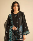 3 Piece Embroidered Raw Silk Suit