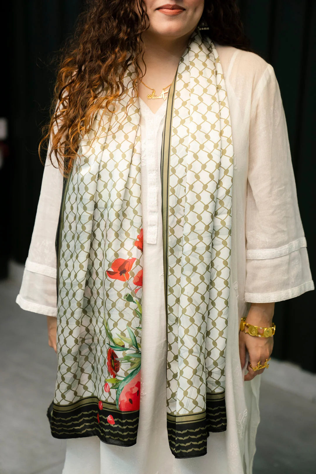 Green White Silk Scarf Pret SS - 26