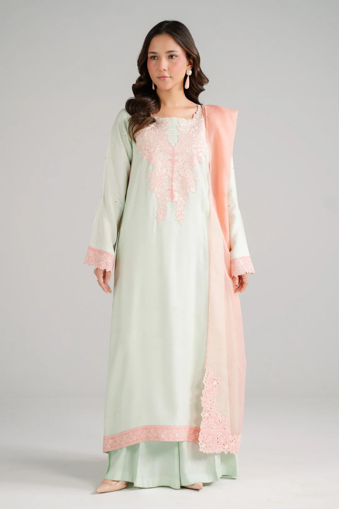 3 Piece Embroidered Raw Silk Suit Pret SS - 26