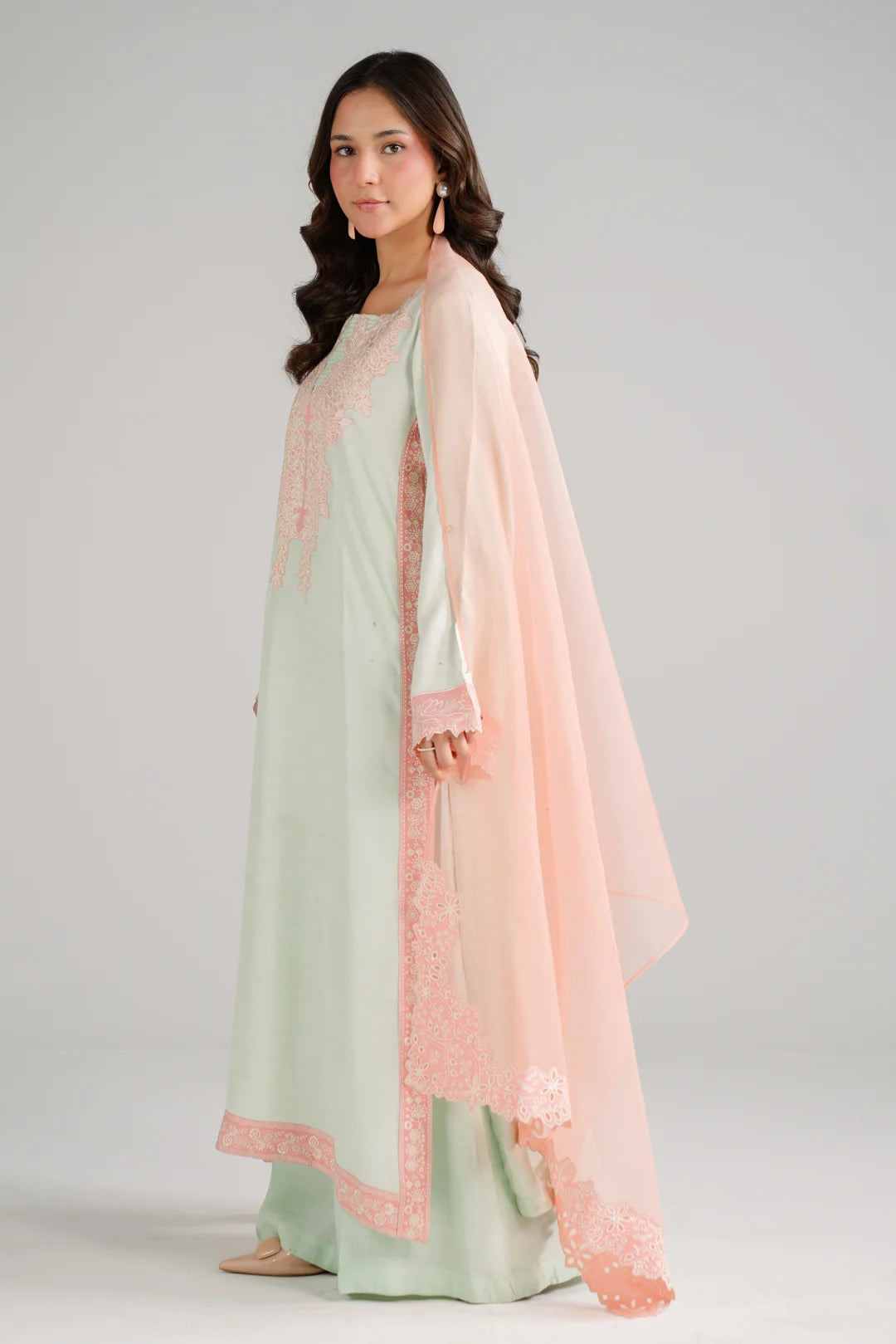 3 Piece Embroidered Raw Silk Suit Pret SS - 26