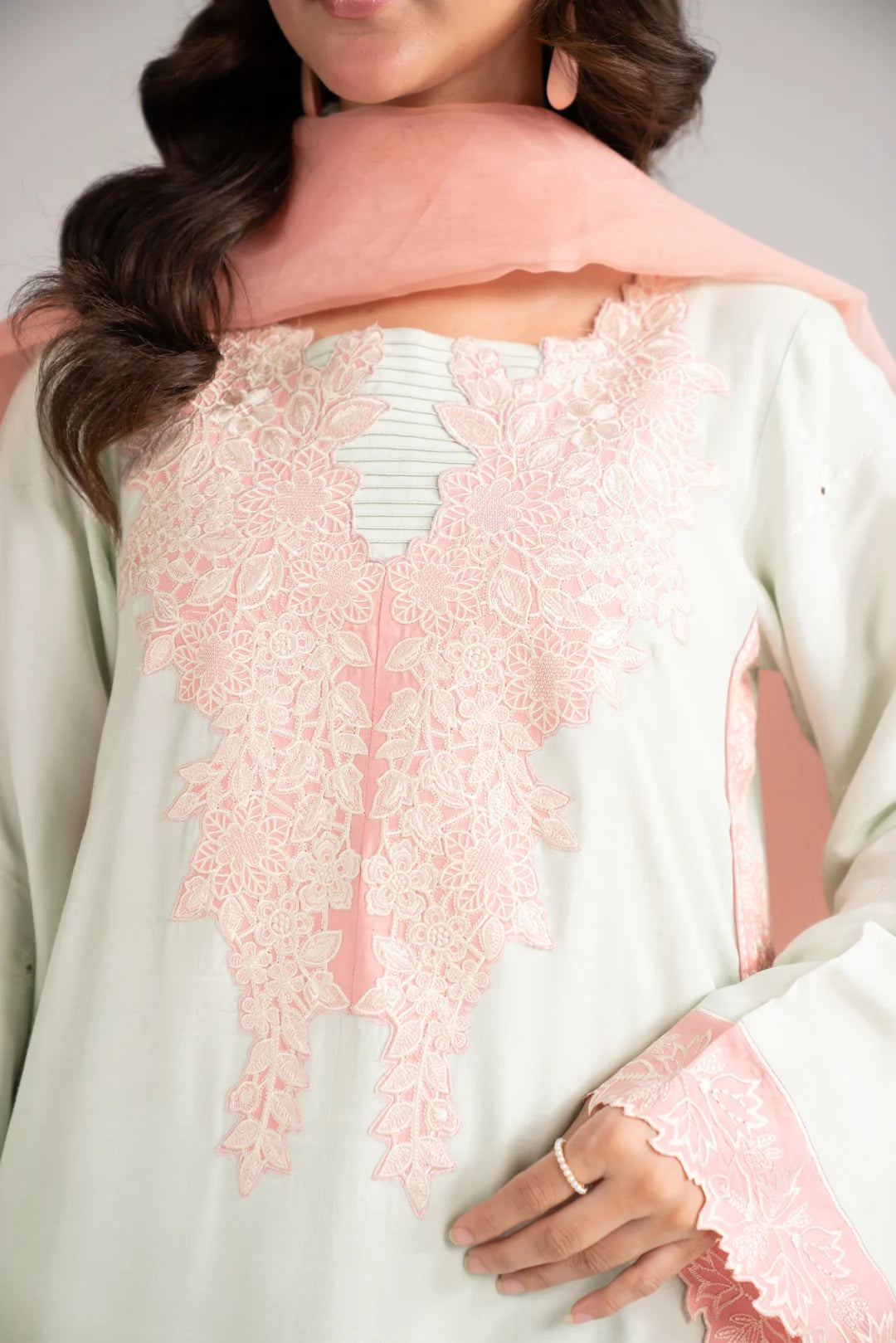 3 Piece Embroidered Raw Silk Suit Pret SS - 26