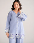 Blue pret lawn suit women full length view Beyond East Pakistan