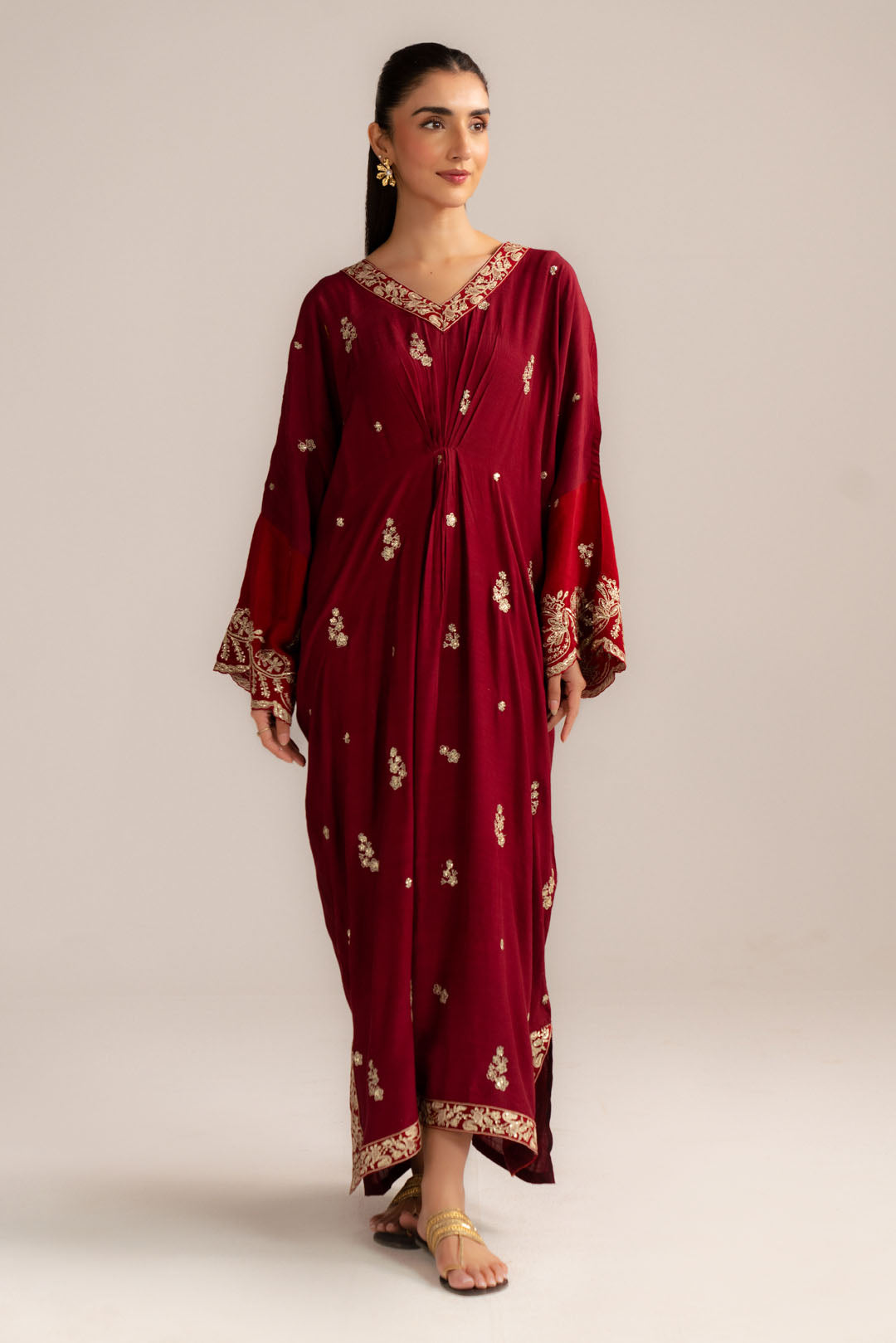 1 Piece Embroidered Raw Silk Kaftan Pret SS - 26