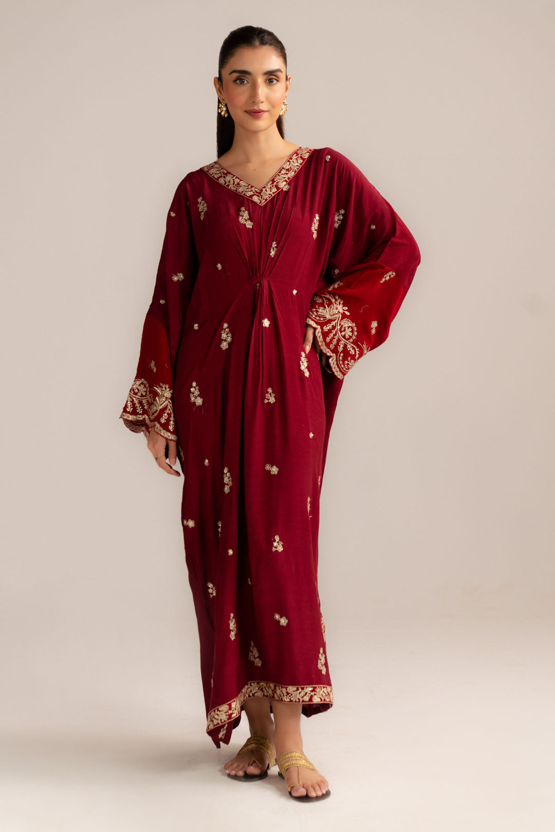 1 Piece Embroidered Raw Silk Kaftan Pret SS - 26