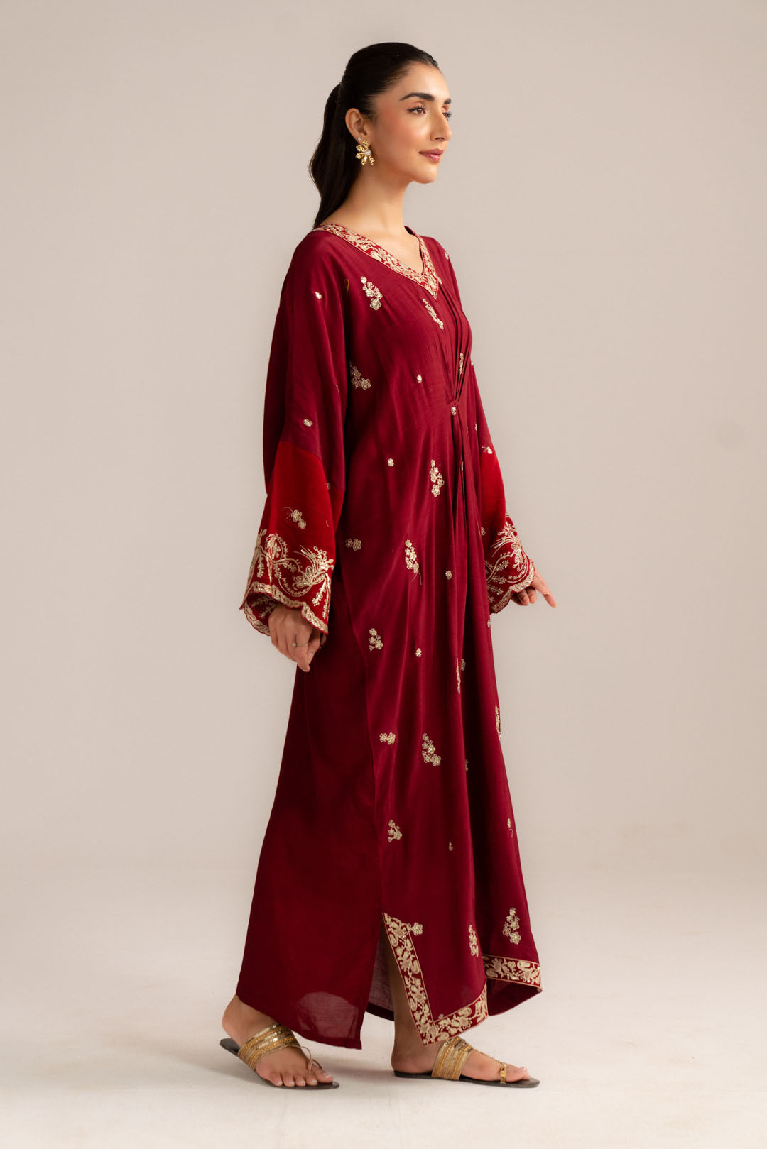 1 Piece Embroidered Raw Silk Kaftan Pret SS - 26