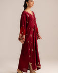 1 Piece Embroidered Raw Silk Kaftan Pret SS - 26