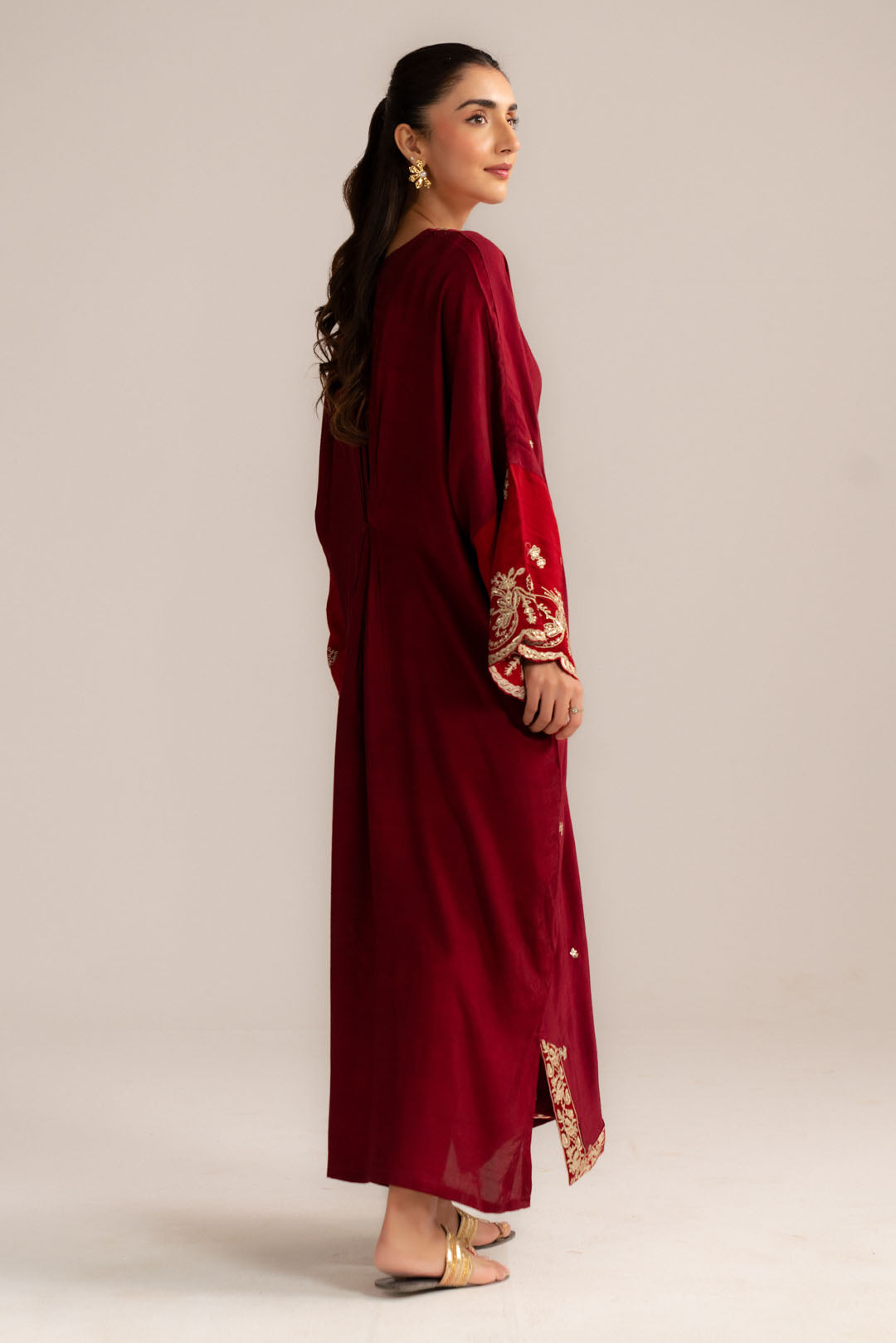 1 Piece Embroidered Raw Silk Kaftan Pret SS - 26