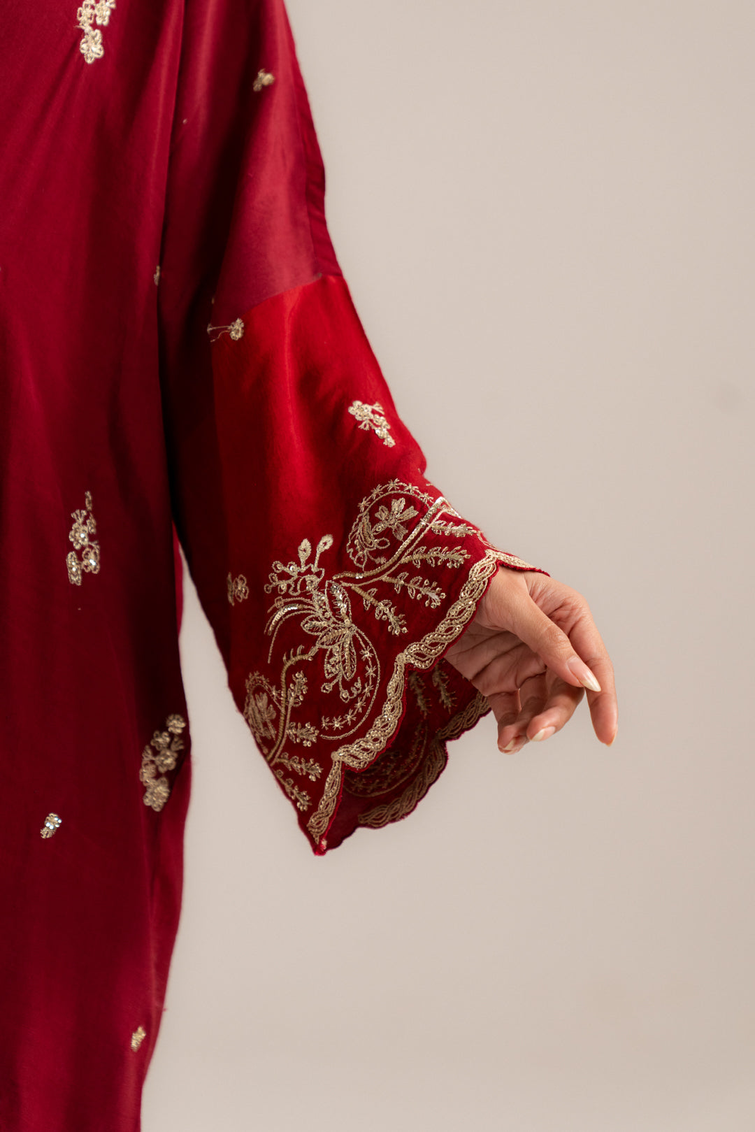 1 Piece Embroidered Raw Silk Kaftan Pret SS - 26