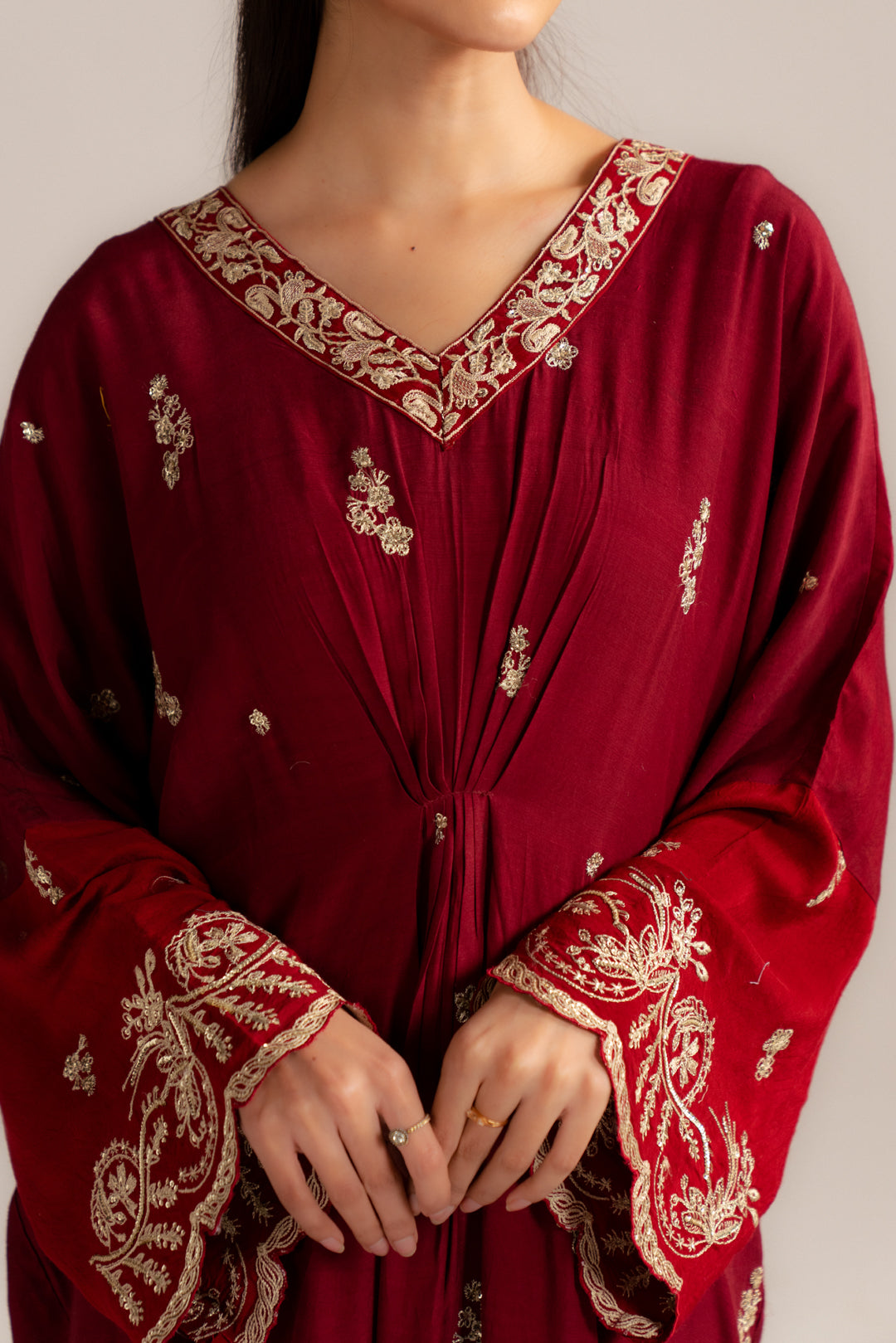 1 Piece Embroidered Raw Silk Kaftan Pret SS - 26