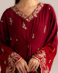 1 Piece Embroidered Raw Silk Kaftan Pret SS - 26