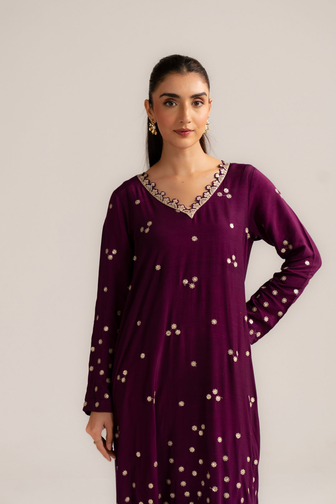 1 Piece Embroidered Raw Silk Kaftan Pret SS - 26