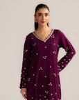 1 Piece Embroidered Raw Silk Kaftan Pret SS - 26