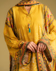 Designer-style unstitched linen suit with a floral and geometric pattern, comfortable and breathable outfit for daily wear in Islamabad