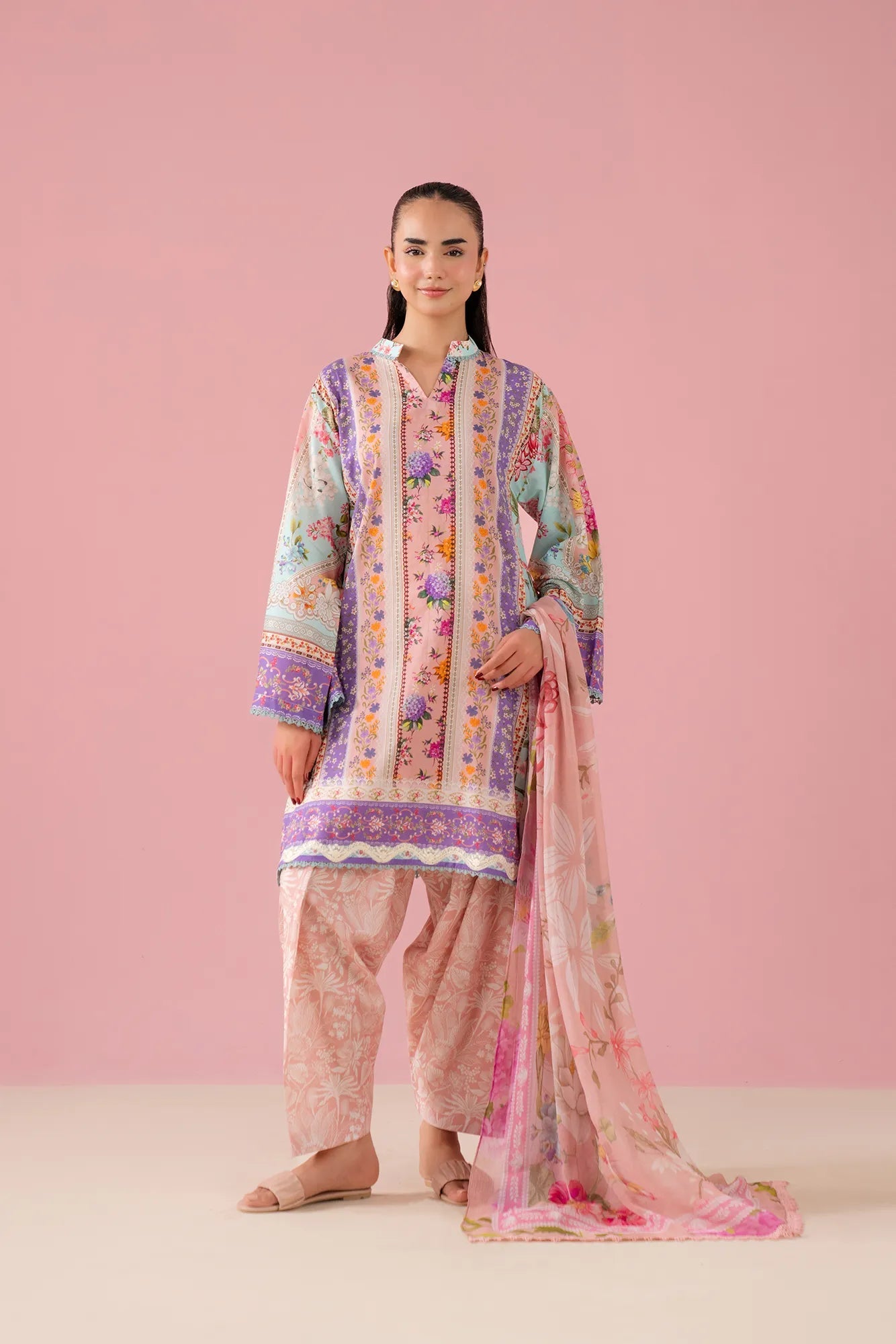 Digital printed 3 piece lawn suit with chiffon dupatta and embroidered organza border – available for women shopping fashion clothes in Talagang Chakwal