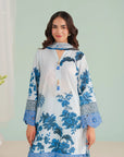 Digital printed lawn suit with embroidered organza border – chic summer collection for women in Shah Rukn-e-Alam Multan
