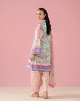 Elegant 3 piece digital printed lawn suit with dyed organza border – stylish dress for women in Choa Saidan Shah Chakwal
