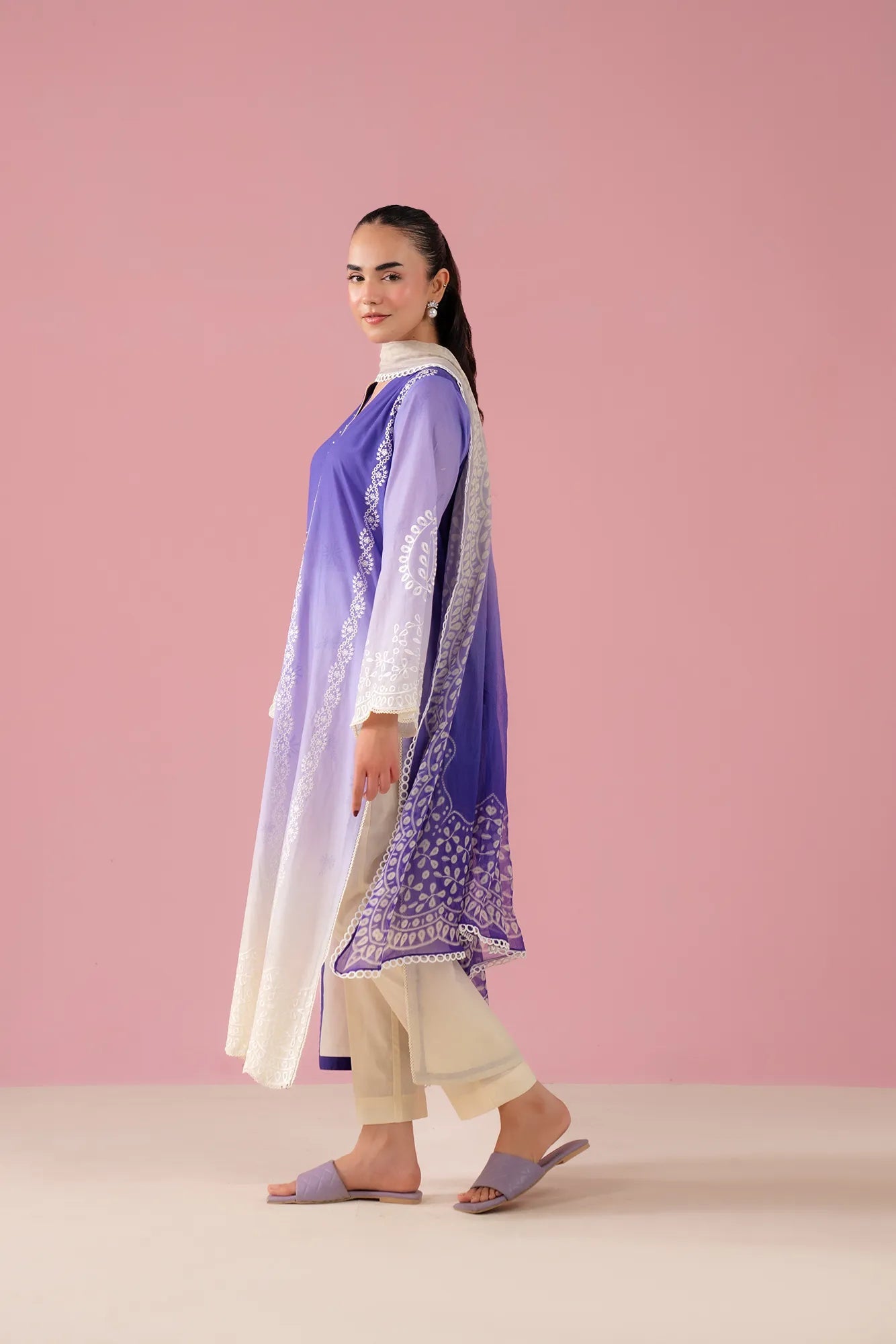 Elegant Tie and Dye Lawn Suit with digital printed shirt and cambric trouser, designed for fashion-forward women in Islamabad’s F-7 sector