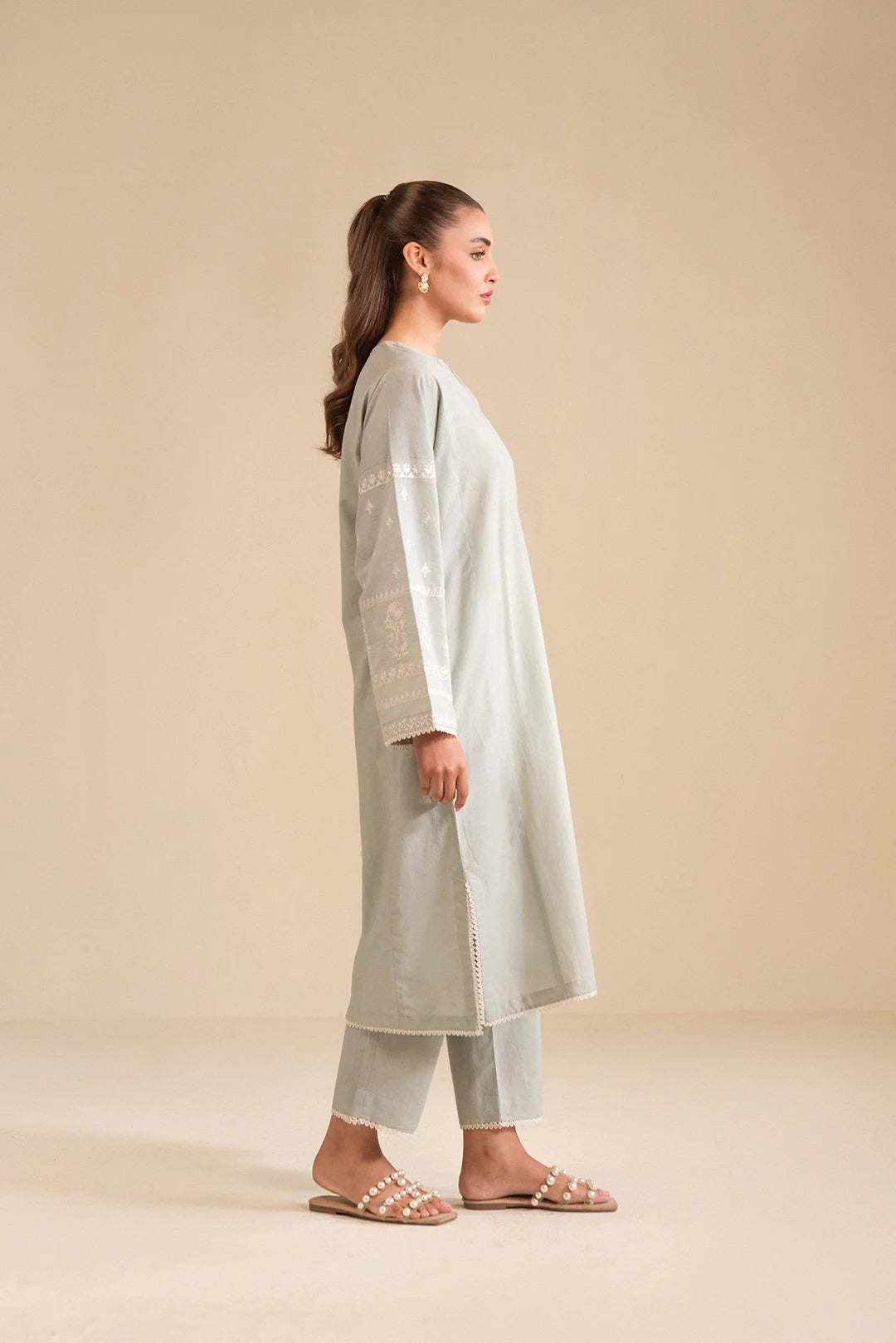 Elegant cambric embroidered suit for casual and formal wear – soft and breathable.